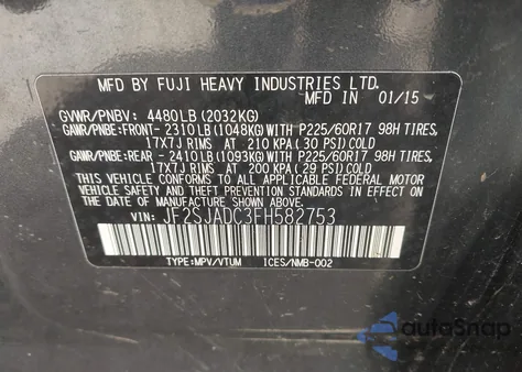 2015 Subaru Forester 2.5I Premium z USA, uszkodzony, nr VIN JF2SJADC3FH582753